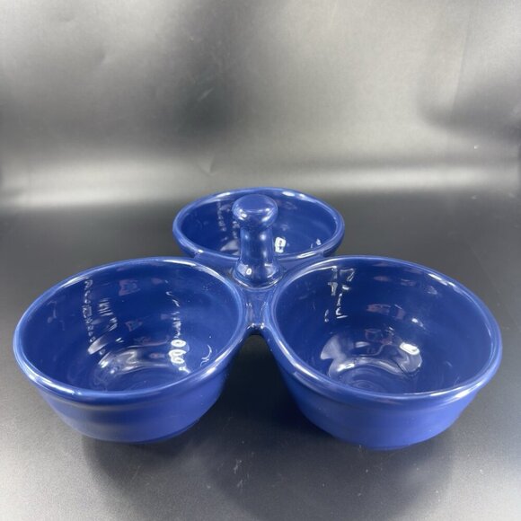 Deartis Cobalt Blue 3 Section Handled Condiment Serving Dish Plate Portugal VTG - Picture 10 of 12